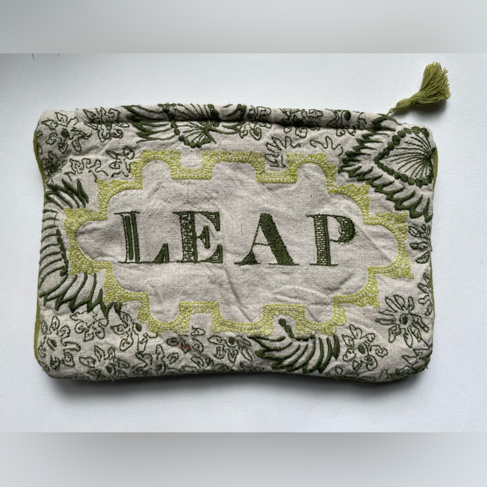 Cotton Embroidered Leap Frog Zippered Bag - Picture 2 of 9